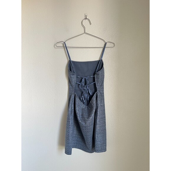 Urban Outfitters Textured Strappy Back Mini Dress Houndstooth Blue Size MEDIUM - Picture 3 of 7